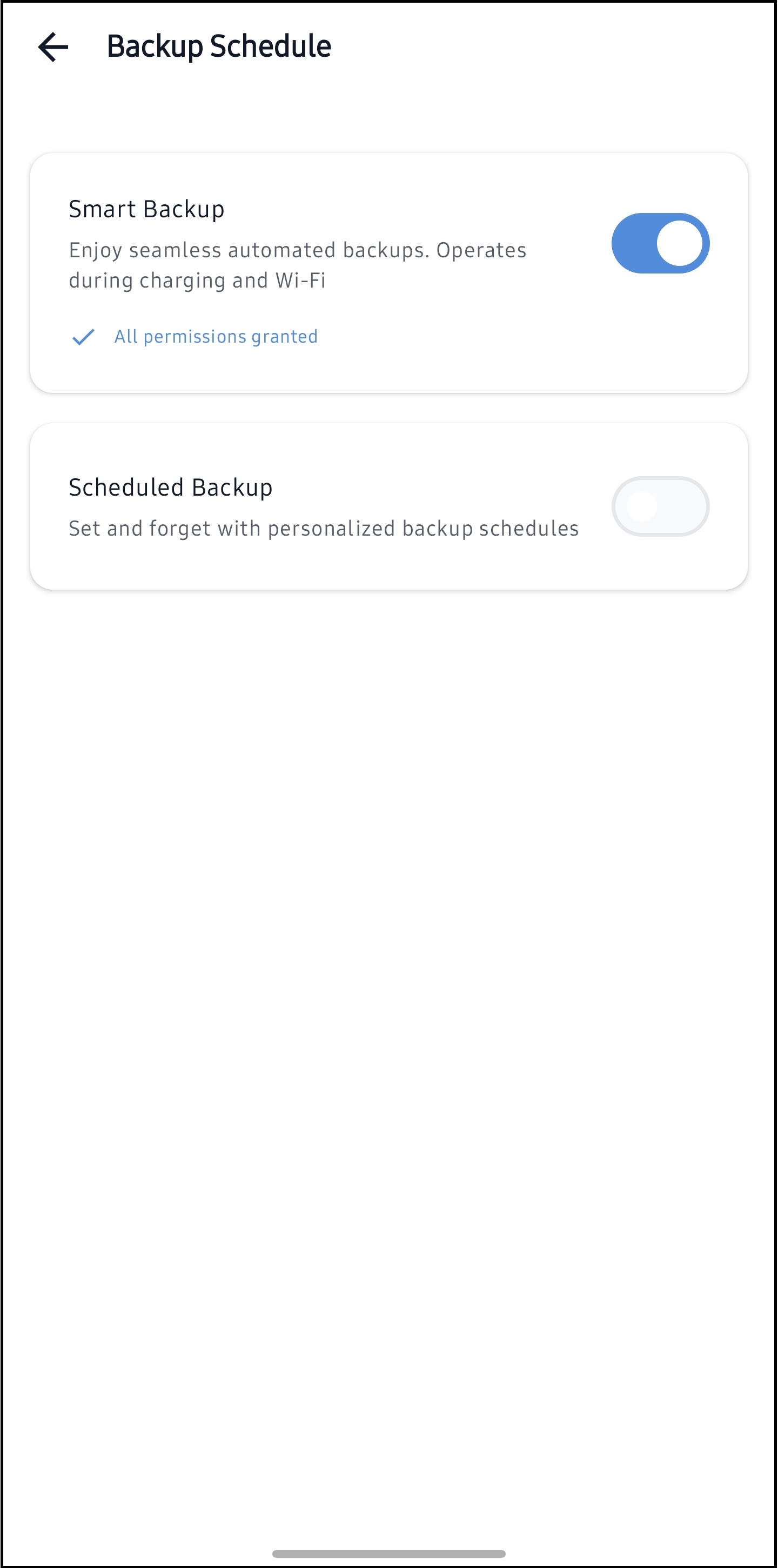 Backup Schedule screen