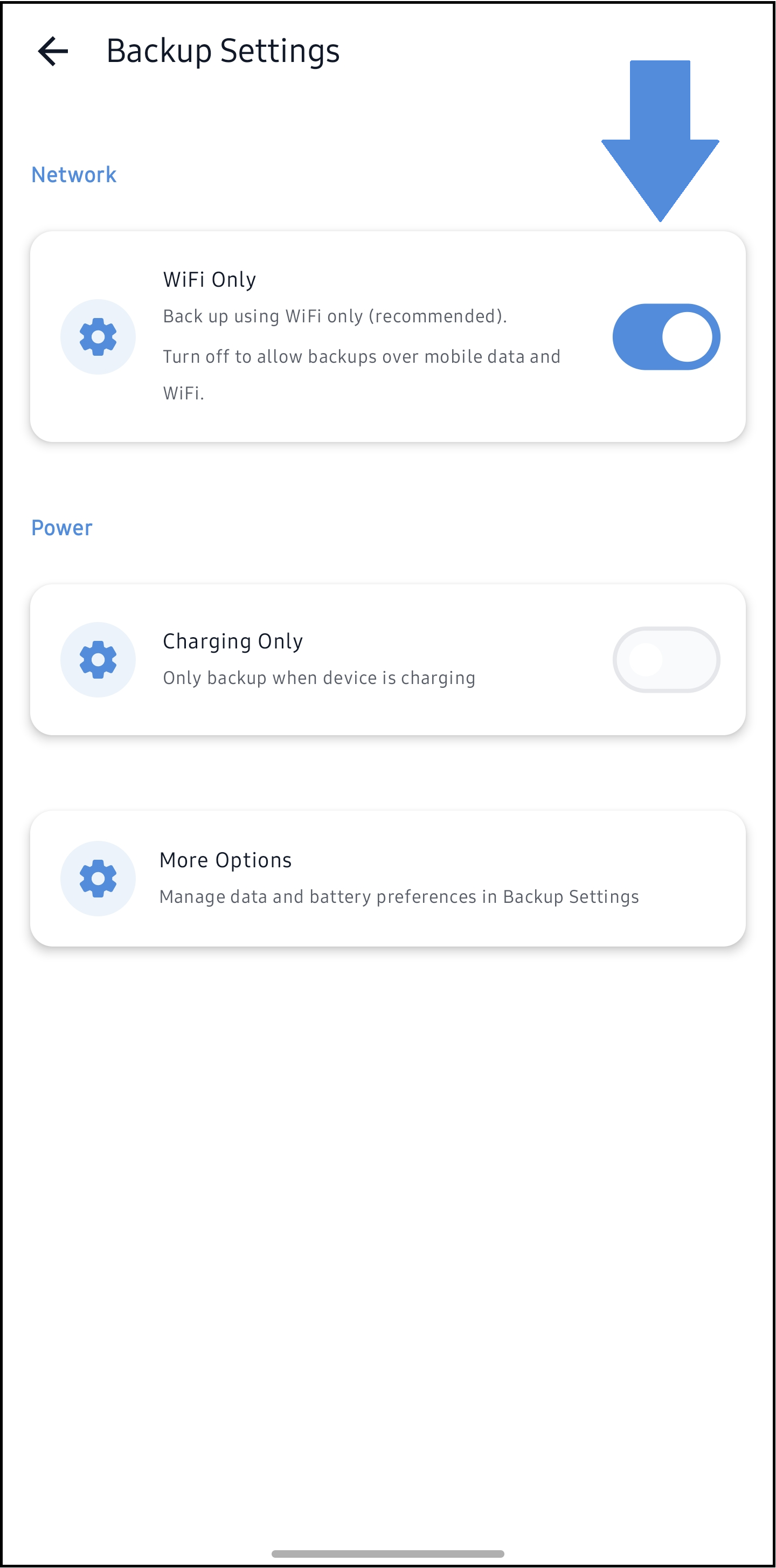 Backup Settings - WiFi Only