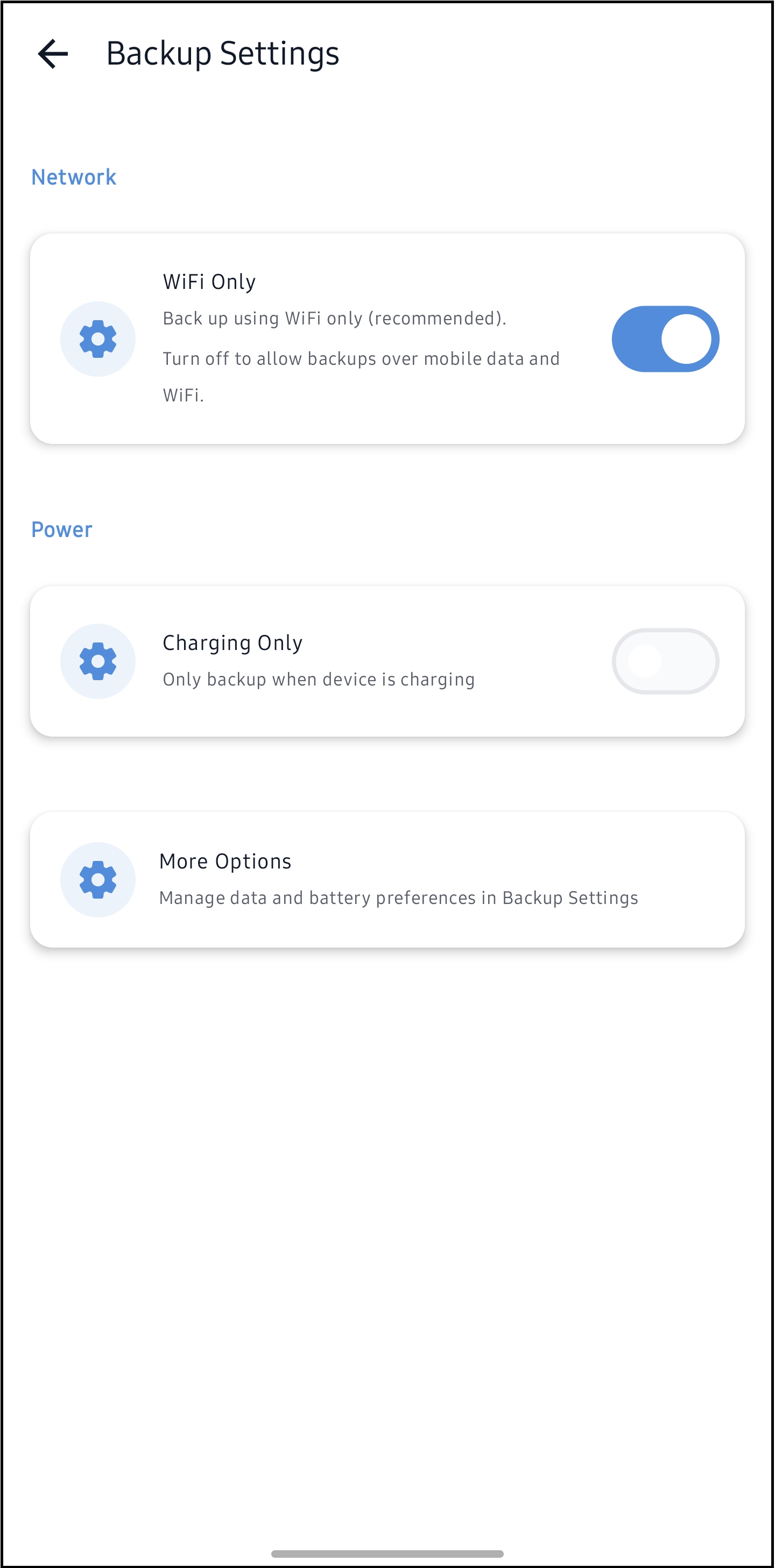 Backup Settings screen