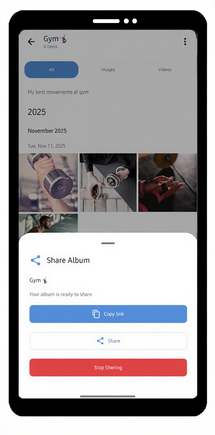 Share Album options - Share or Stop Sharing